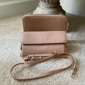 Miztique tan leather two snap-on wallet clutch bag